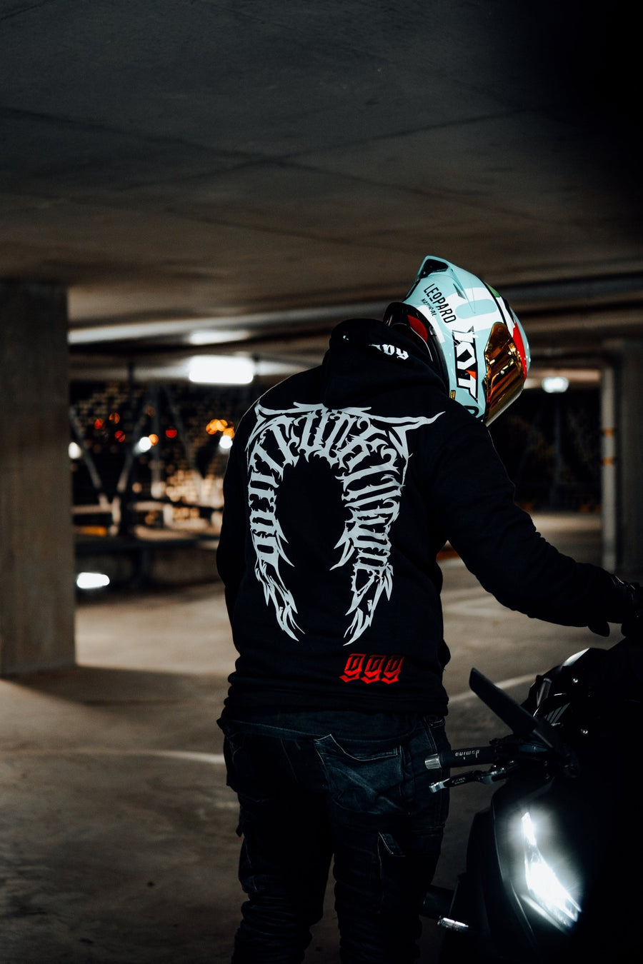 DFD hoodie on a rider