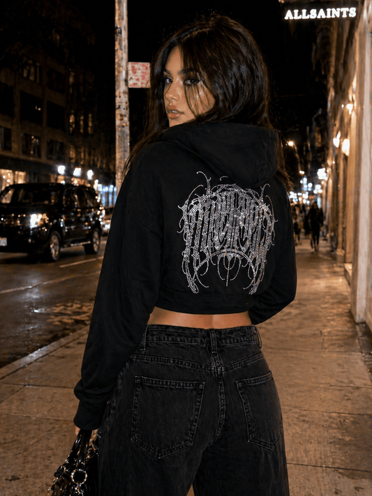 Rhinestone Crop Hoodie - Full Throttle Therapy
